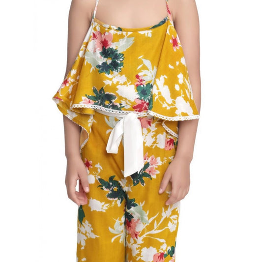 Funky Girl's Rayon Floral Shoulder Straps Jumpsuit
