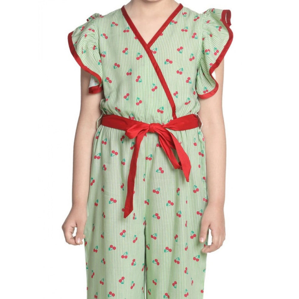 Classic Girl's Rayon Printed Flutter Jumpsuit