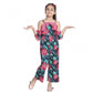 Classic Girl's Polyester Floral Cold Shoulder Jumpsuit