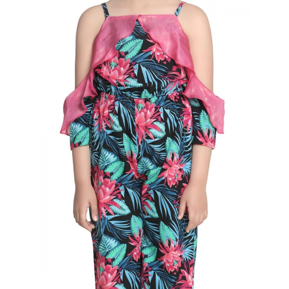 Classic Girl's Polyester Floral Cold Shoulder Jumpsuit