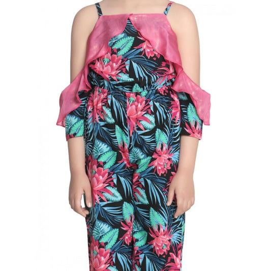 Classic Girl's Polyester Floral Cold Shoulder Jumpsuit