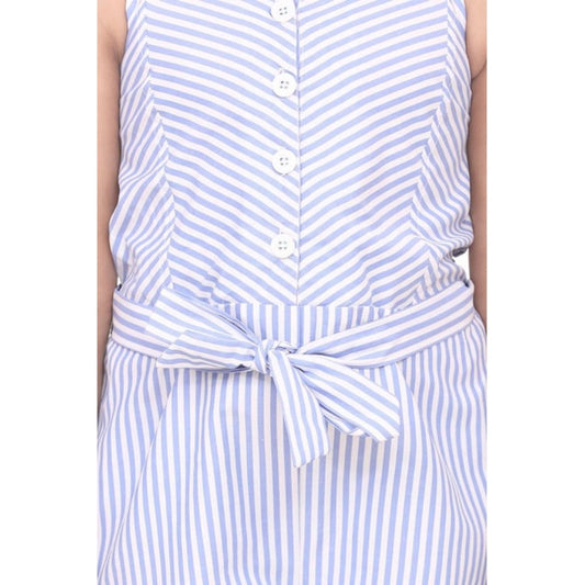 Classic Girl's Polyester Cotton Blend Striped Sleeveless Jumpsuit