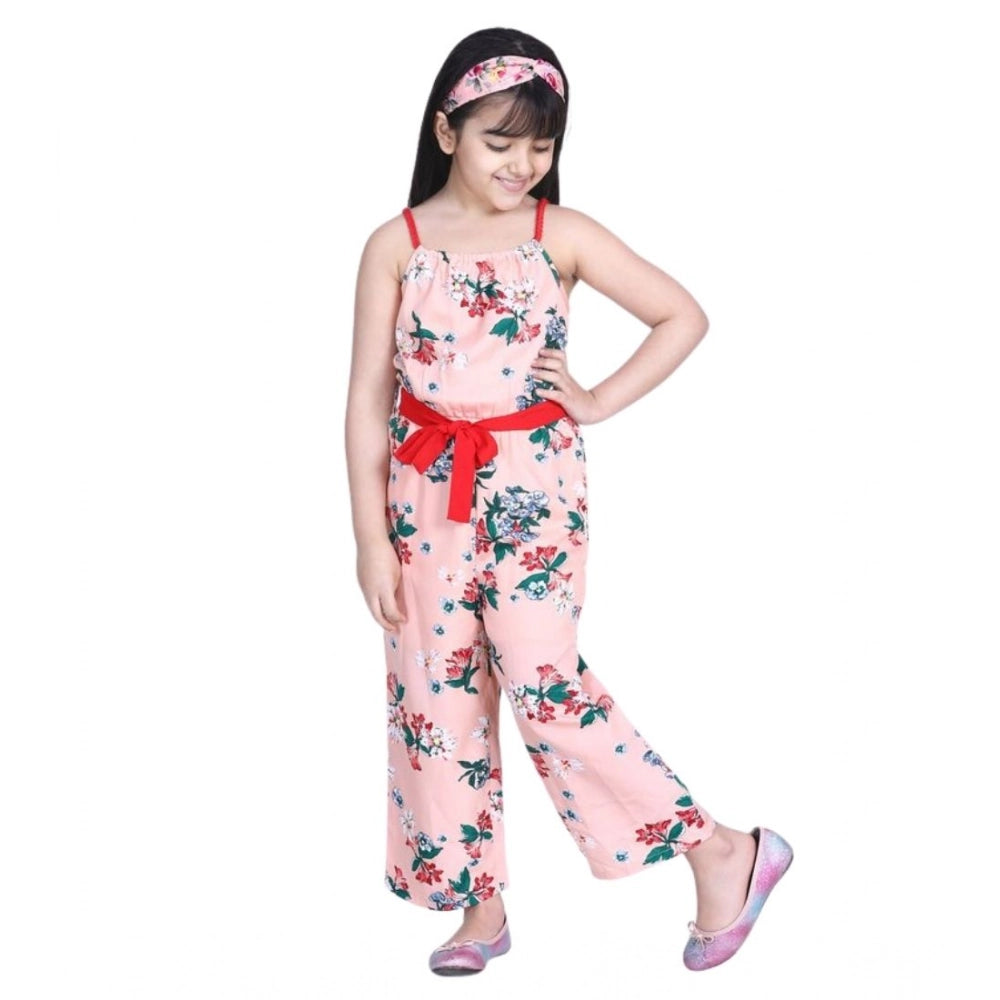 Classic Girl's Polyester Crepe Floral Shoulder Straps Jumpsuit