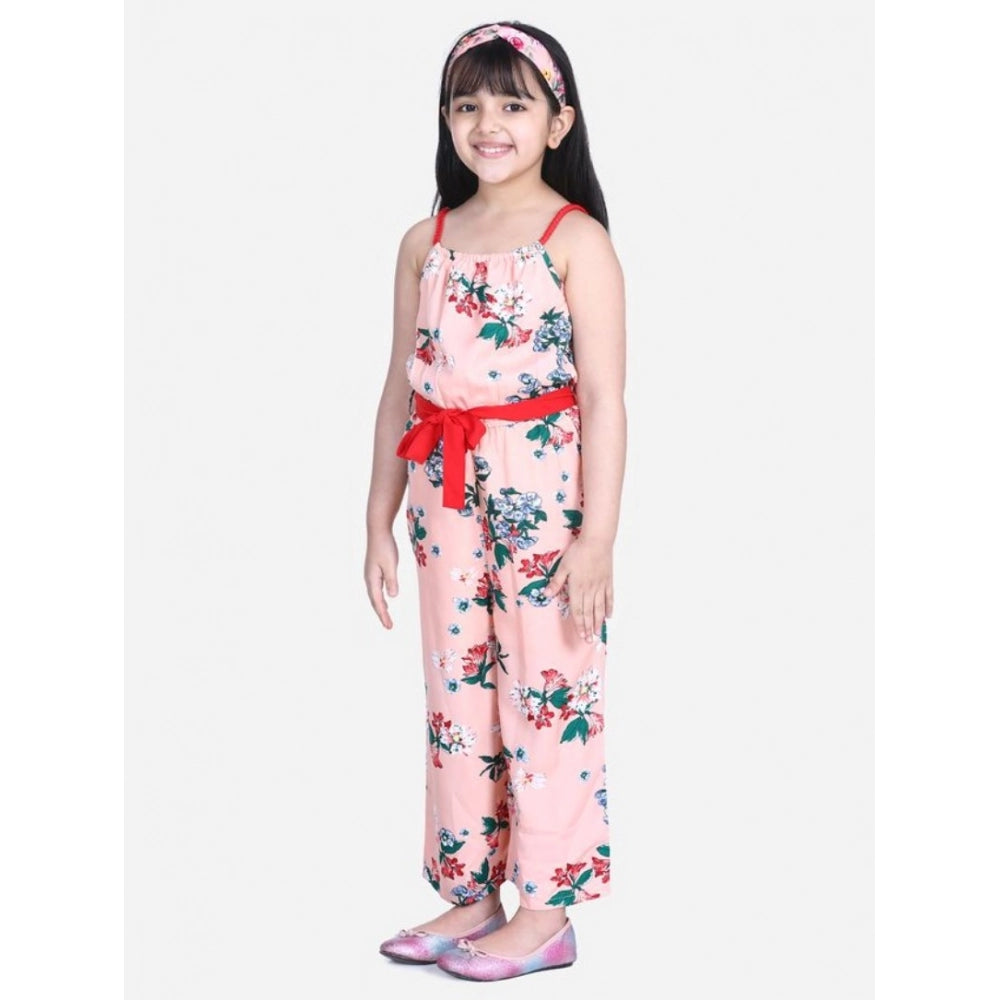 Classic Girl's Polyester Crepe Floral Shoulder Straps Jumpsuit