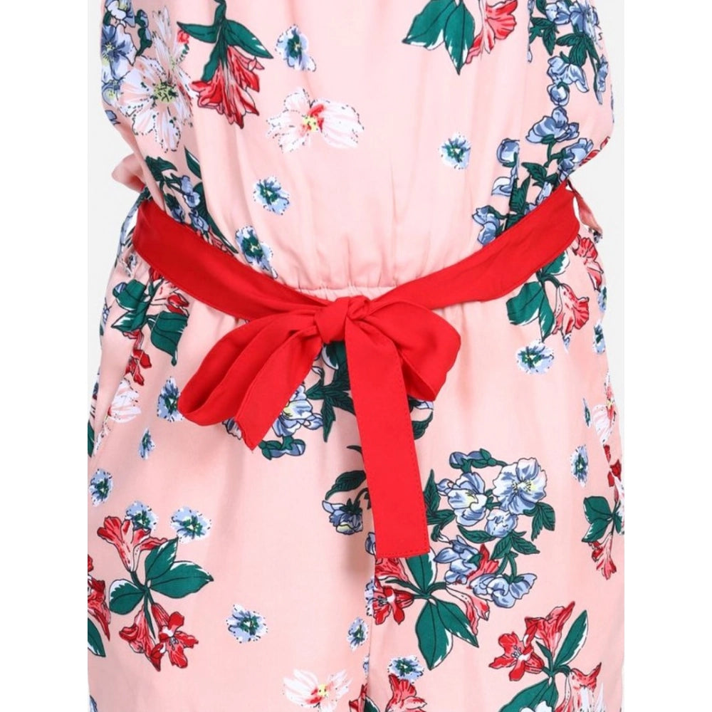 Classic Girl's Polyester Crepe Floral Shoulder Straps Jumpsuit