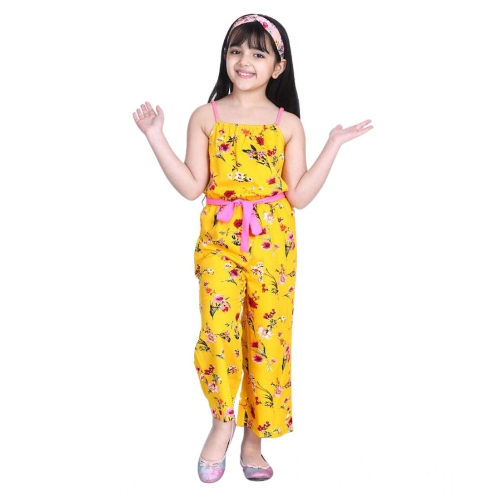 Classic Girl's Polyester Crepe Floral Shoulder Straps Jumpsuit