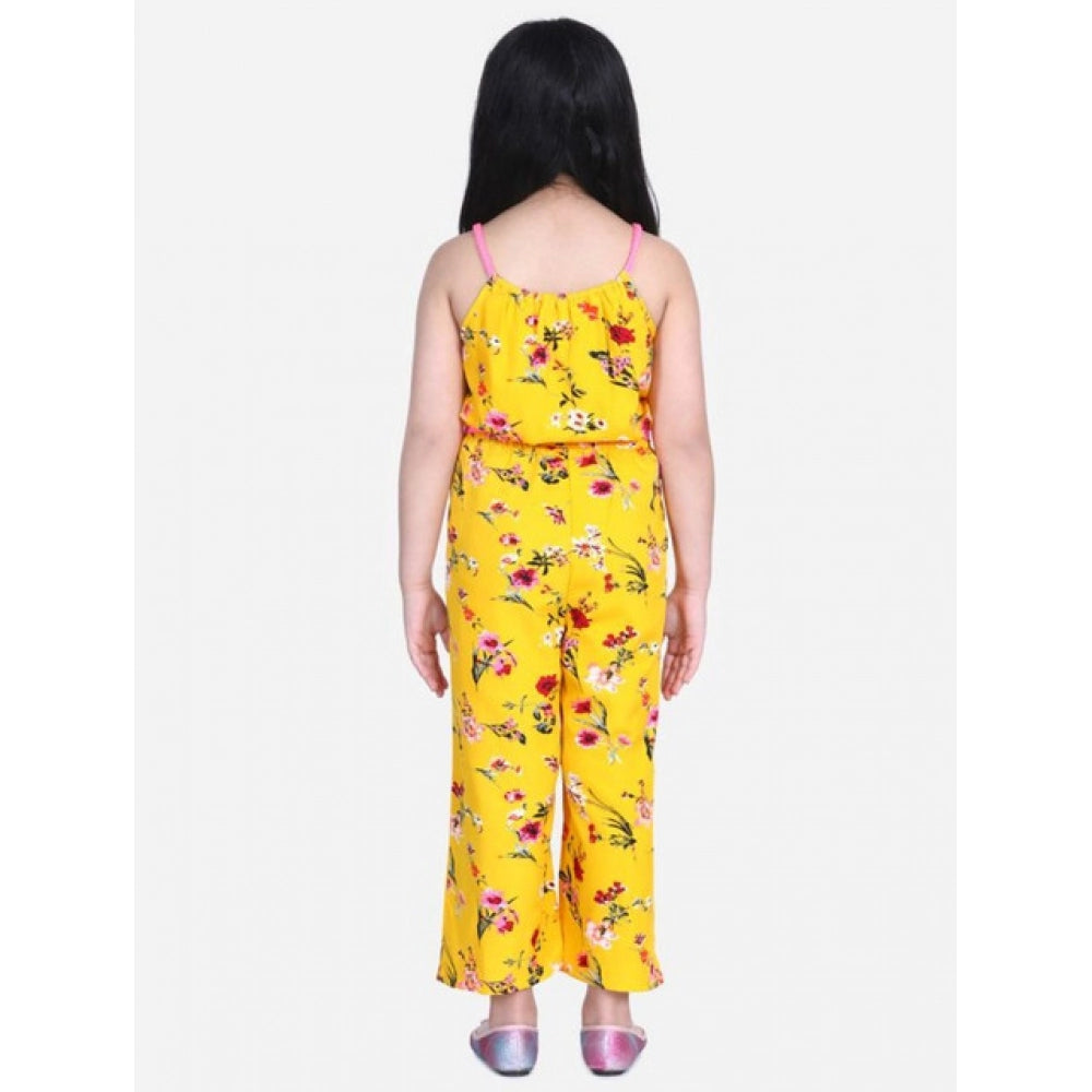 Classic Girl's Polyester Crepe Floral Shoulder Straps Jumpsuit