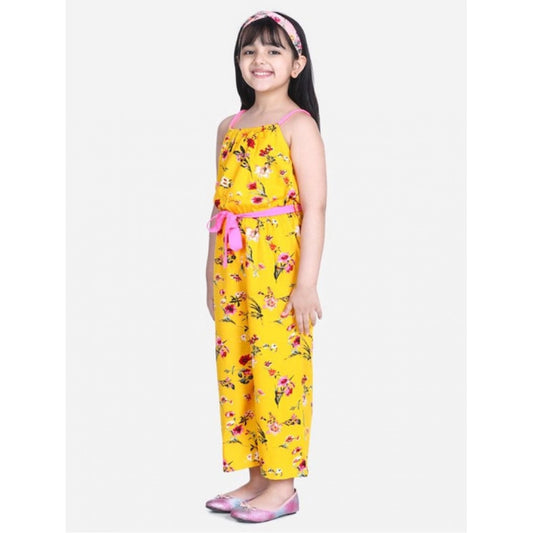 Classic Girl's Polyester Crepe Floral Shoulder Straps Jumpsuit