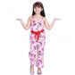 Classic Girl's Polyester Crepe Floral Shoulder Straps Jumpsuit