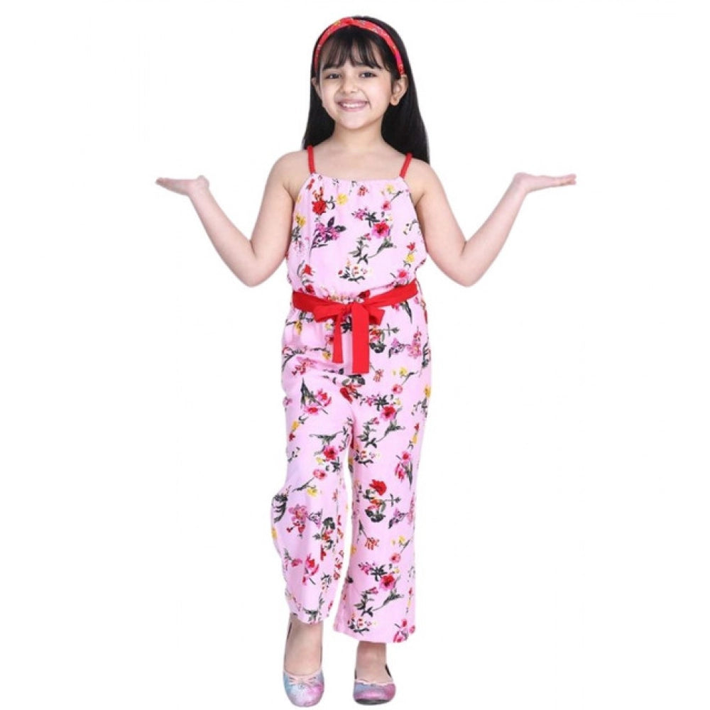 Classic Girl's Polyester Crepe Floral Shoulder Straps Jumpsuit