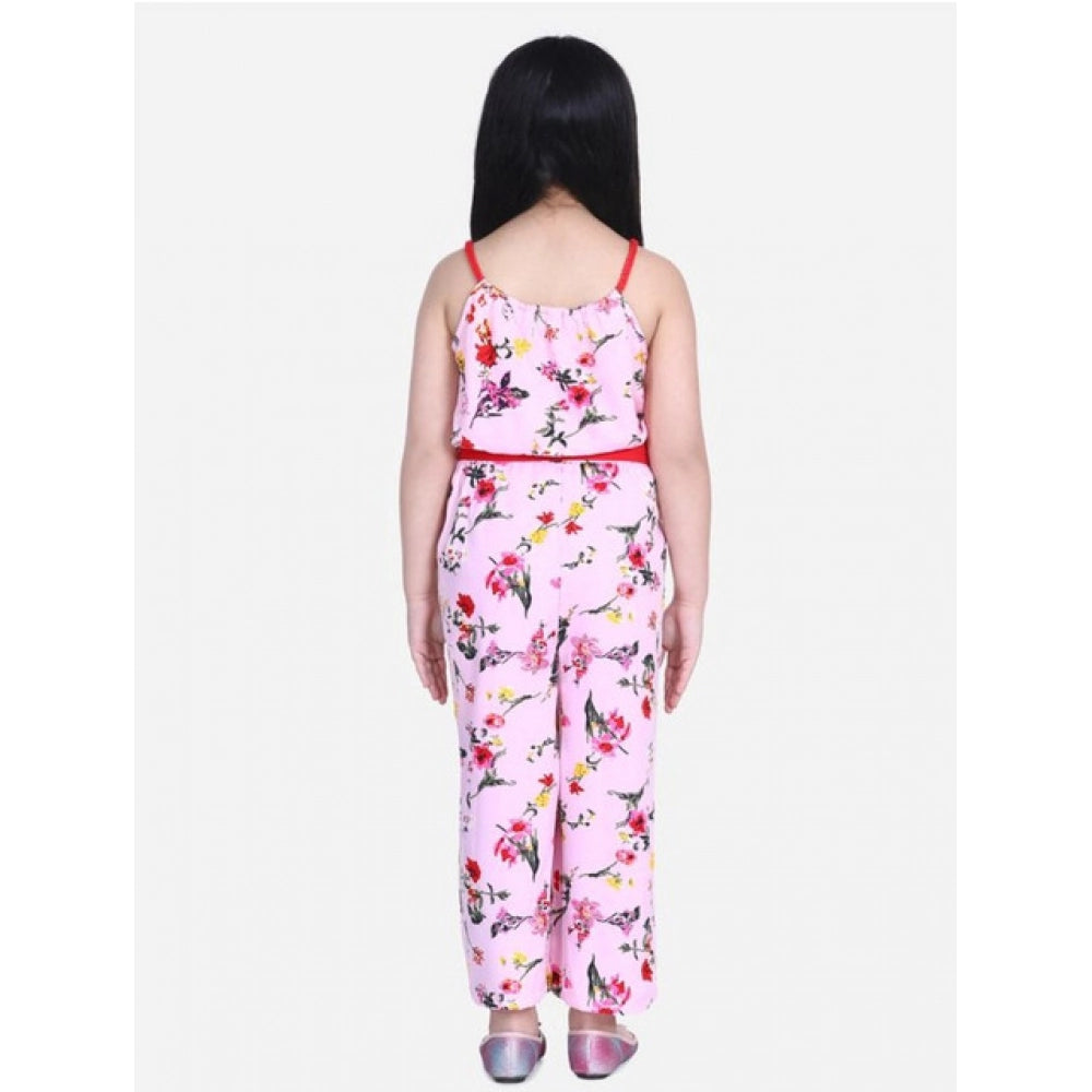 Classic Girl's Polyester Crepe Floral Shoulder Straps Jumpsuit