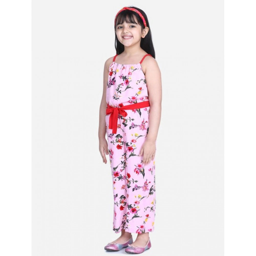 Classic Girl's Polyester Crepe Floral Shoulder Straps Jumpsuit