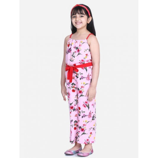 Classic Girl's Polyester Crepe Floral Shoulder Straps Jumpsuit