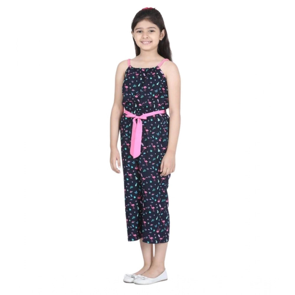 Classic Girl's Rayon Flamingo Print Sleeveless Jumpsuit
