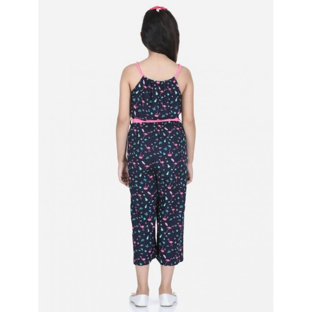 Classic Girl's Rayon Flamingo Print Sleeveless Jumpsuit