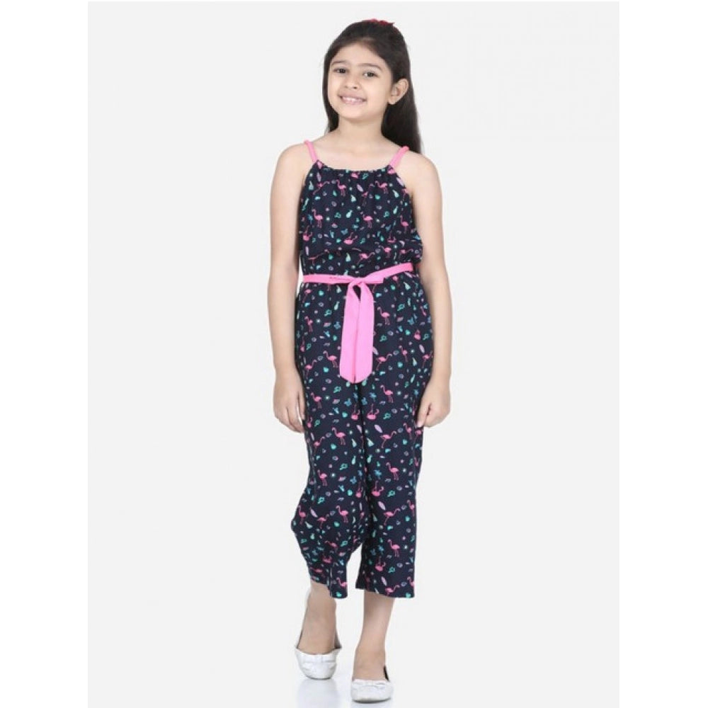 Classic Girl's Rayon Flamingo Print Sleeveless Jumpsuit