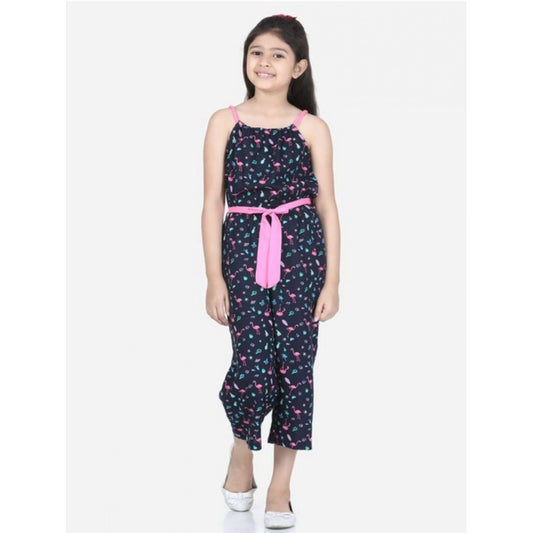 Classic Girl's Rayon Flamingo Print Sleeveless Jumpsuit