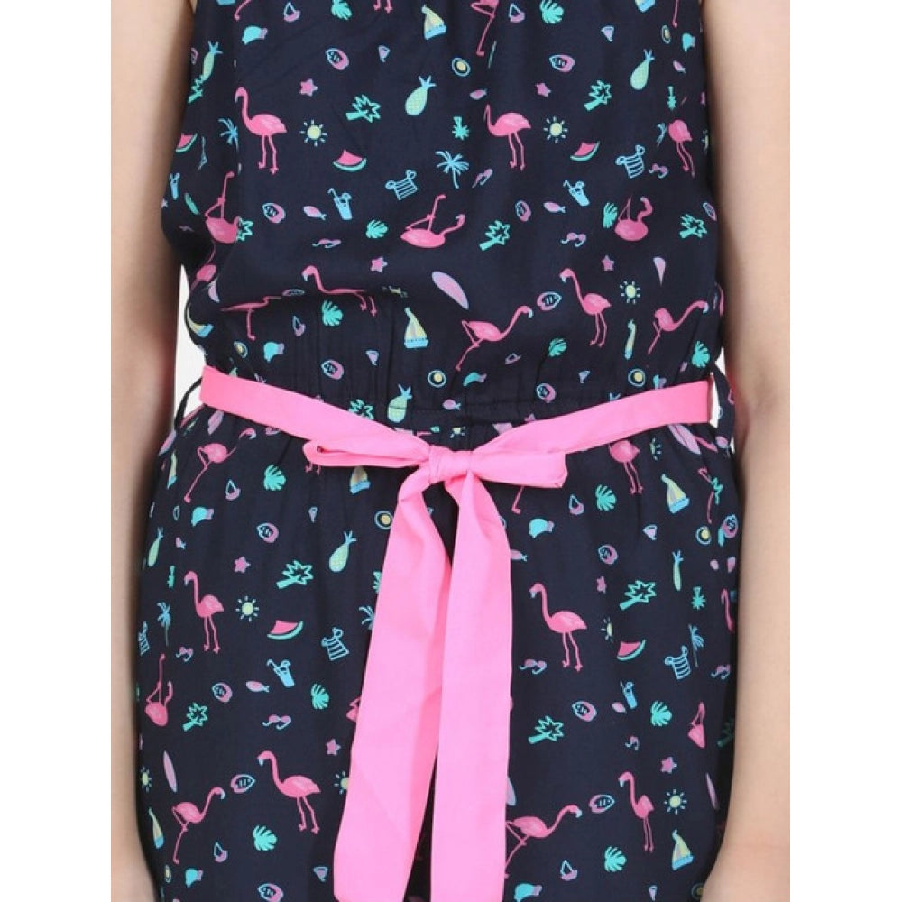 Classic Girl's Rayon Flamingo Print Sleeveless Jumpsuit
