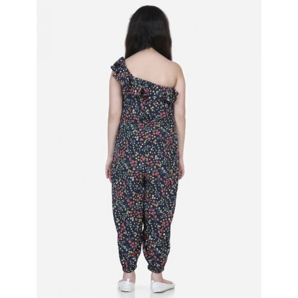 Elite Girl's Polyester Moss Floral Sleeveless Jumpsuit