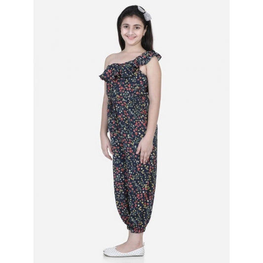 Elite Girl's Polyester Moss Floral Sleeveless Jumpsuit