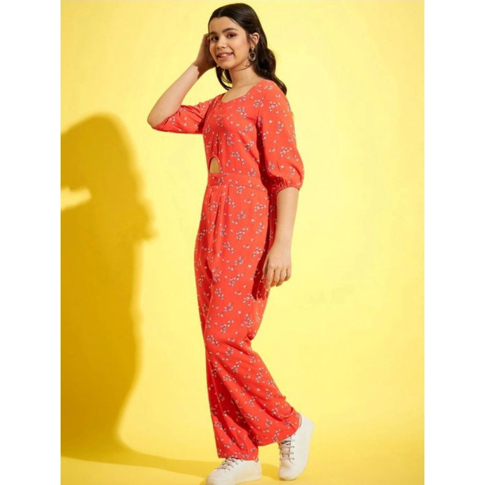 Sophisticated Girl's Polyester Floral 3/4th Sleeve Jumpsuit