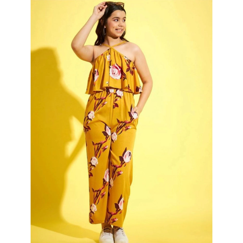 Sophisticated Girl's Polyester Crepe Floral Sleeveless Jumpsuit