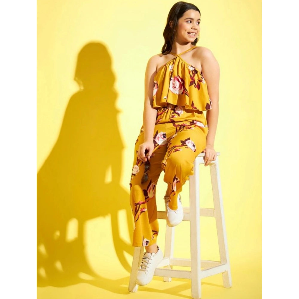 Sophisticated Girl's Polyester Crepe Floral Sleeveless Jumpsuit