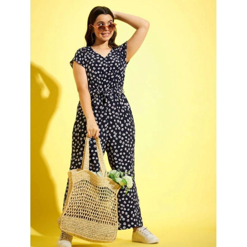 Sophisticated Girl's Polyester Moss Floral Short Sleeves Jumpsuit