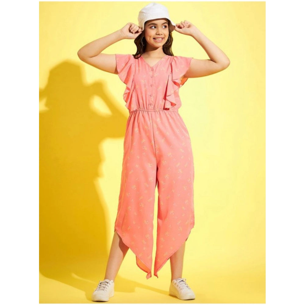 Sophisticated Girl's Polyester Floral Sleeveless Jumpsuit