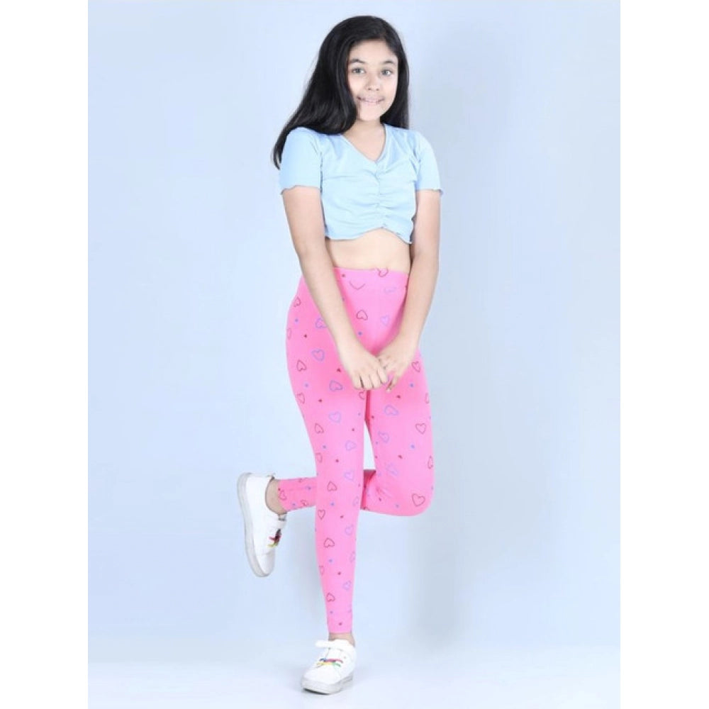 Fashionista Girl's Cotton Lycra Printed Elasticated Leggings