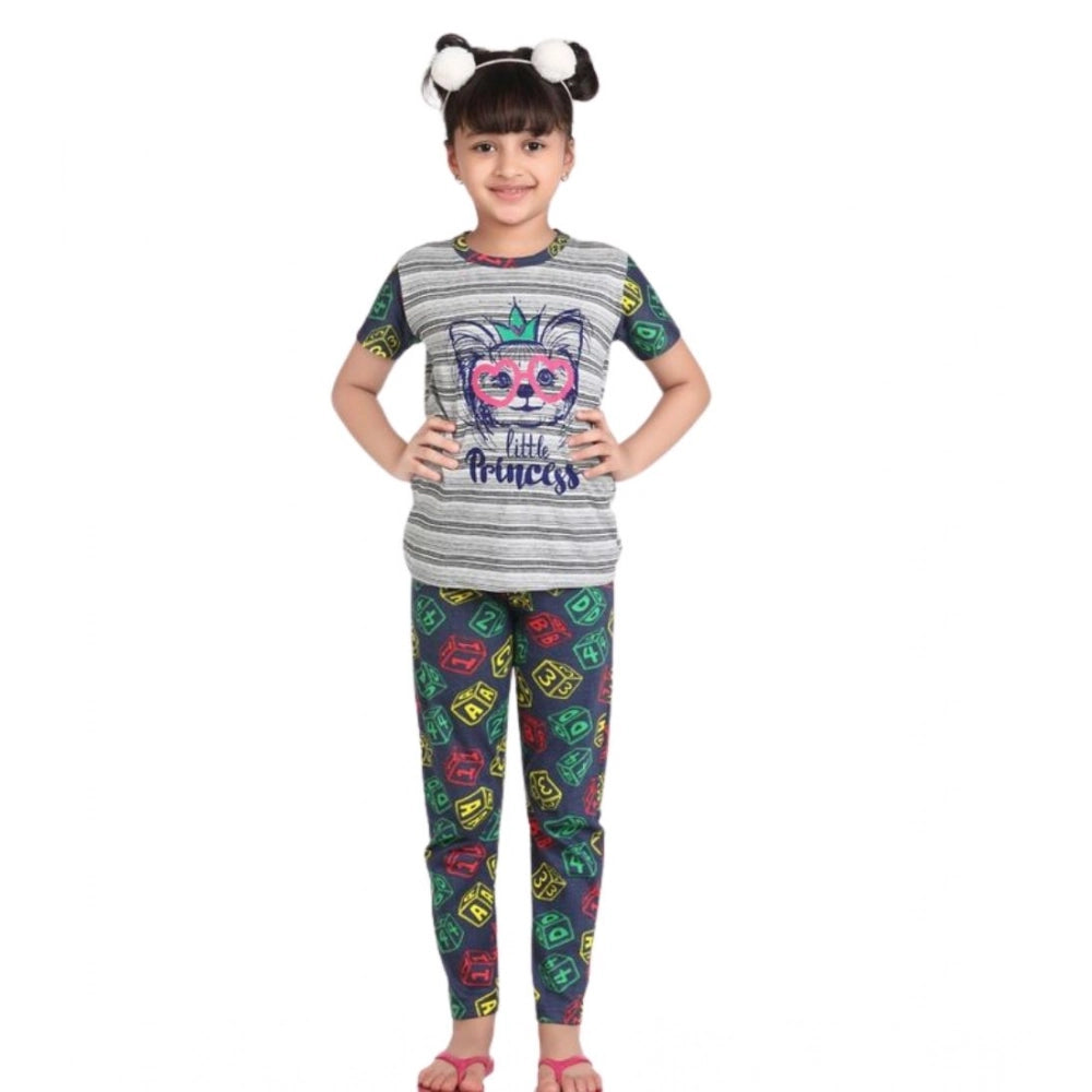Classic Girl's Cotton Hosiery Printed Night Suit Set