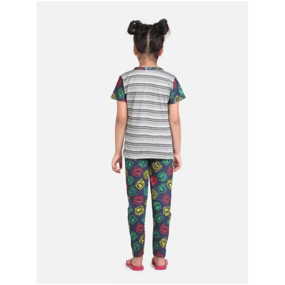 Classic Girl's Cotton Hosiery Printed Night Suit Set