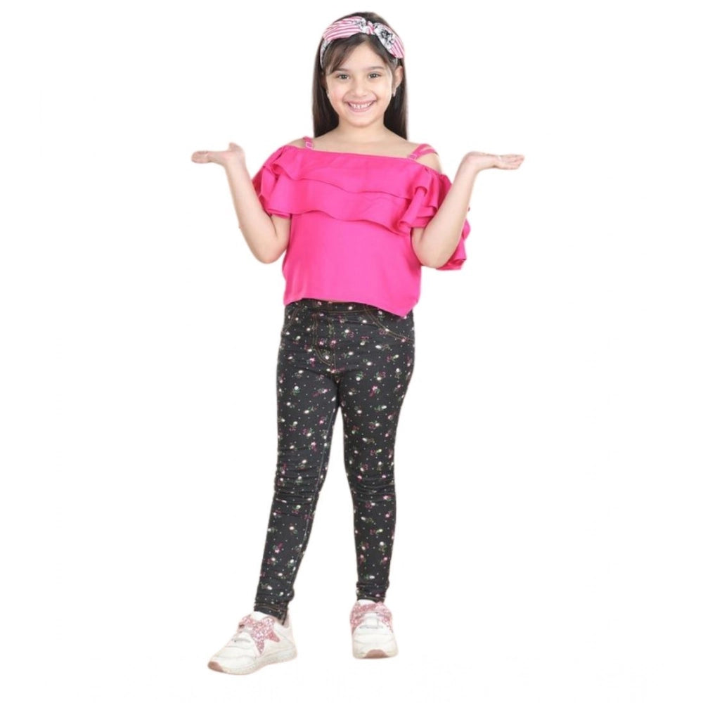 Exquisite Girl's Cotton Floral Elasticated Jegging and Top Set