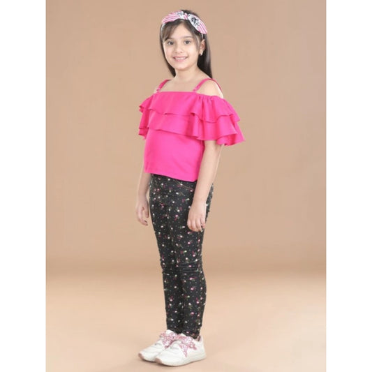 Exquisite Girl's Cotton Floral Elasticated Jegging and Top Set