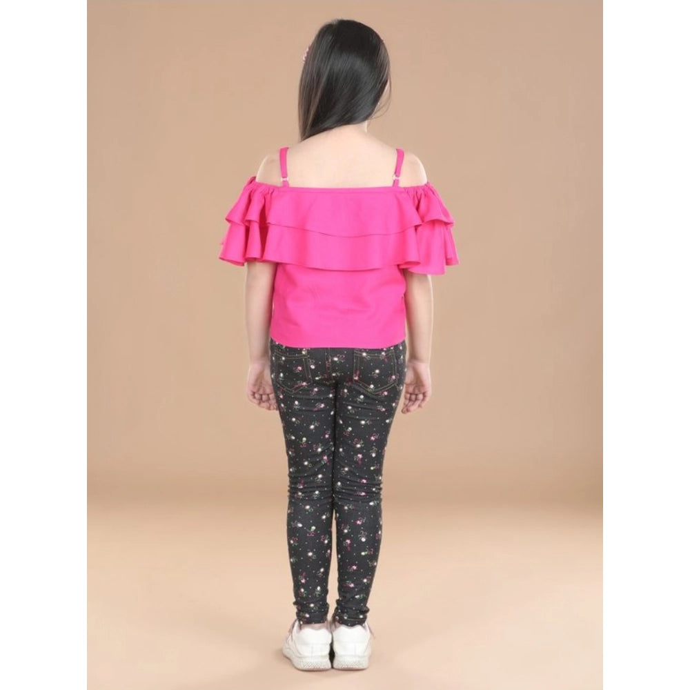 Exquisite Girl's Cotton Floral Elasticated Jegging and Top Set
