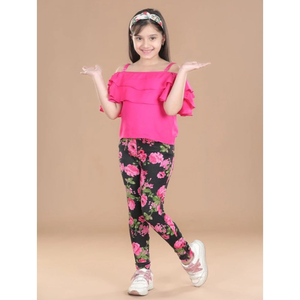 Exquisite Girl's Cotton Floral Elasticated Jegging and Top Set