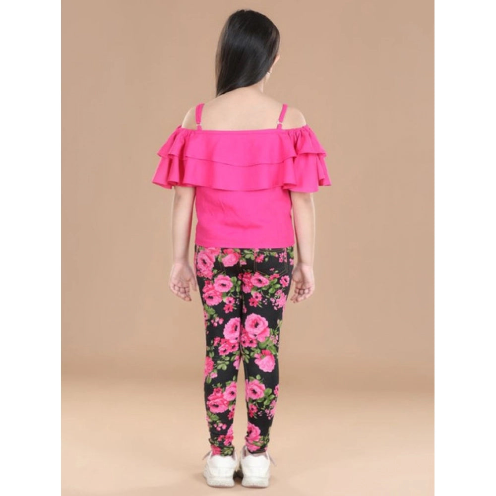 Exquisite Girl's Cotton Floral Elasticated Jegging and Top Set