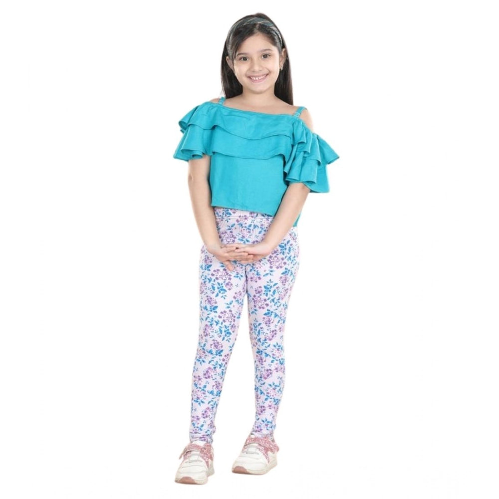 Exquisite Girl's Cotton Floral Elasticated Jegging and Top Set