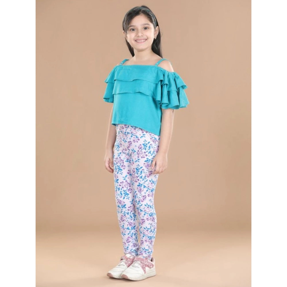 Exquisite Girl's Cotton Floral Elasticated Jegging and Top Set