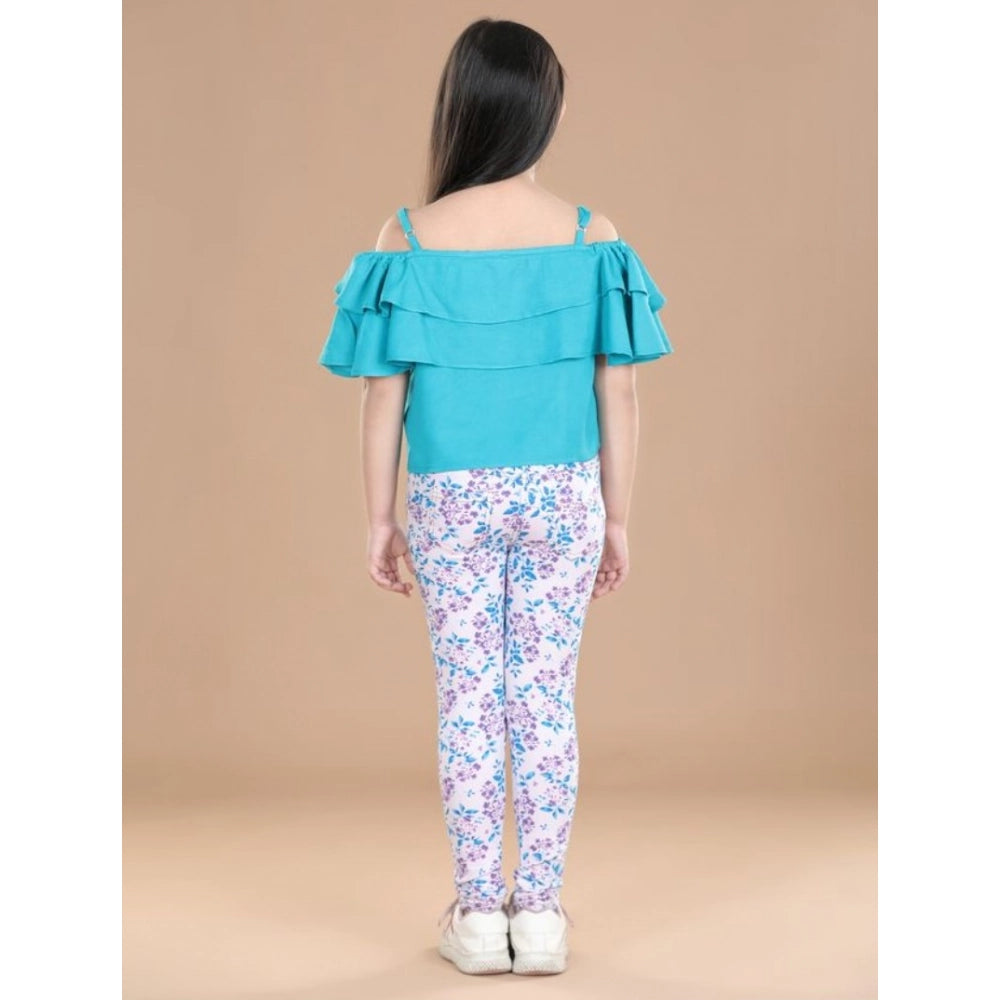 Exquisite Girl's Cotton Floral Elasticated Jegging and Top Set