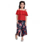 Funky Girl's Rayon Crepe Printed Cold Shoulder Top and Pants Set