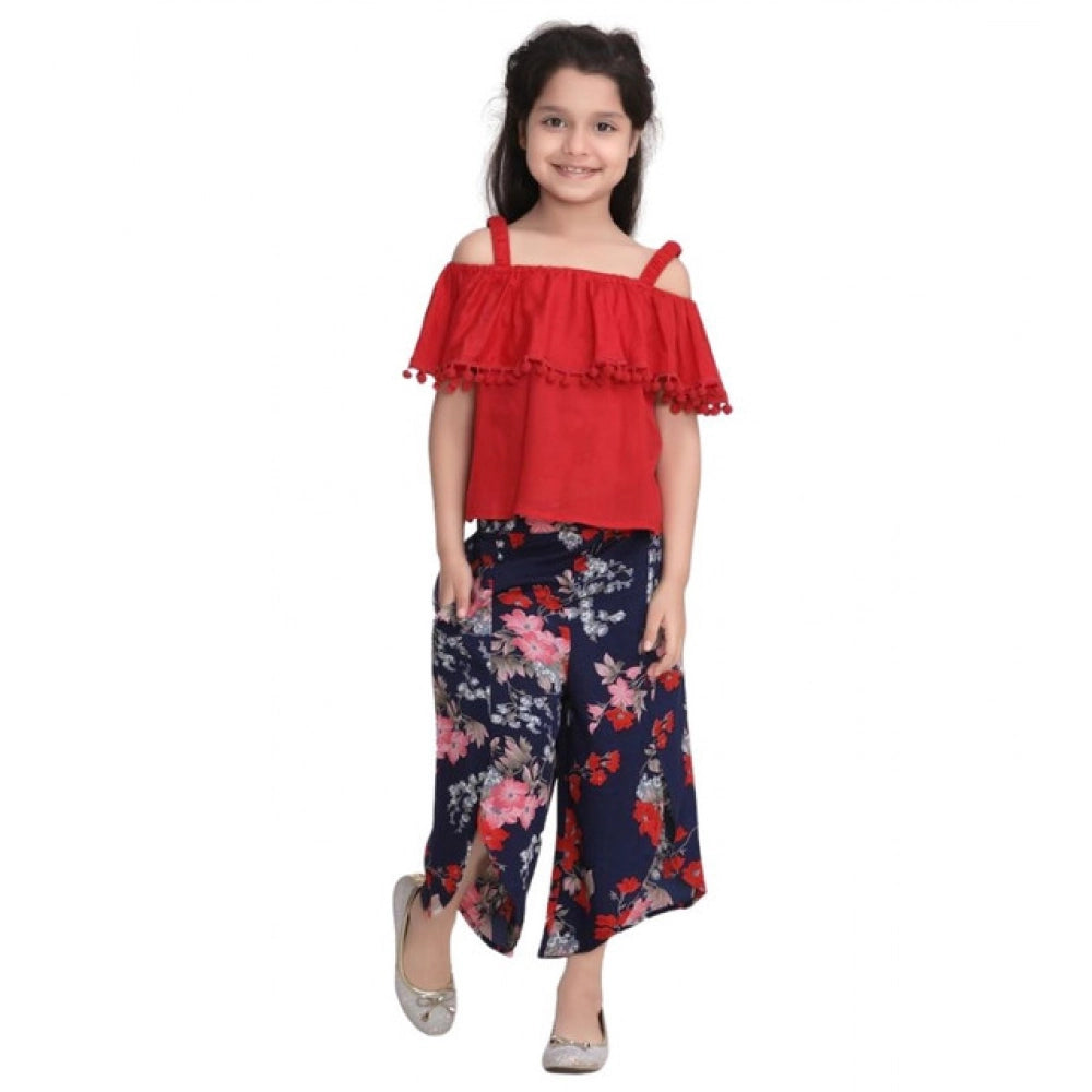 Funky Girl's Rayon Crepe Printed Cold Shoulder Top and Pants Set