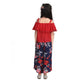 Funky Girl's Rayon Crepe Printed Cold Shoulder Top and Pants Set