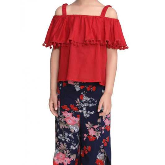 Funky Girl's Rayon Crepe Printed Cold Shoulder Top and Pants Set