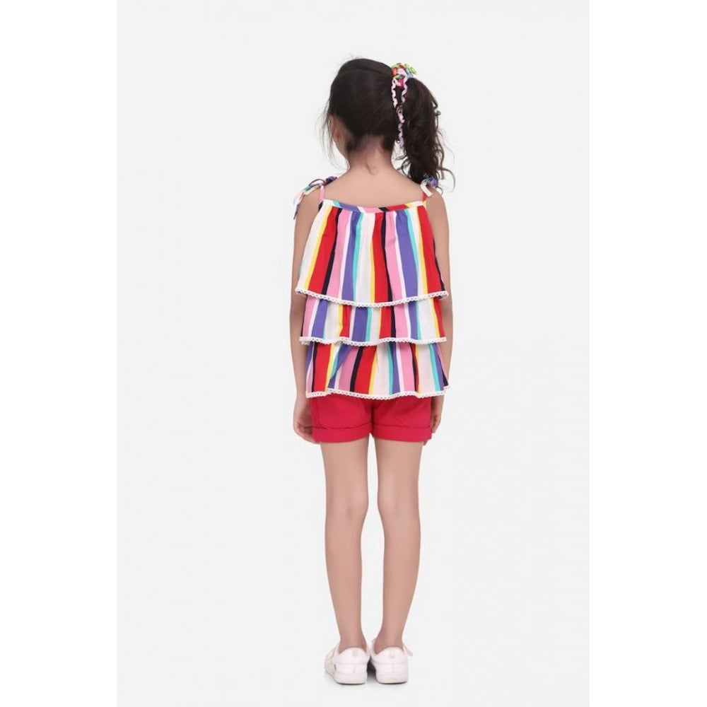 Exquisite Girl's Polyester Crepe Striped Tie Ups Shorts Set