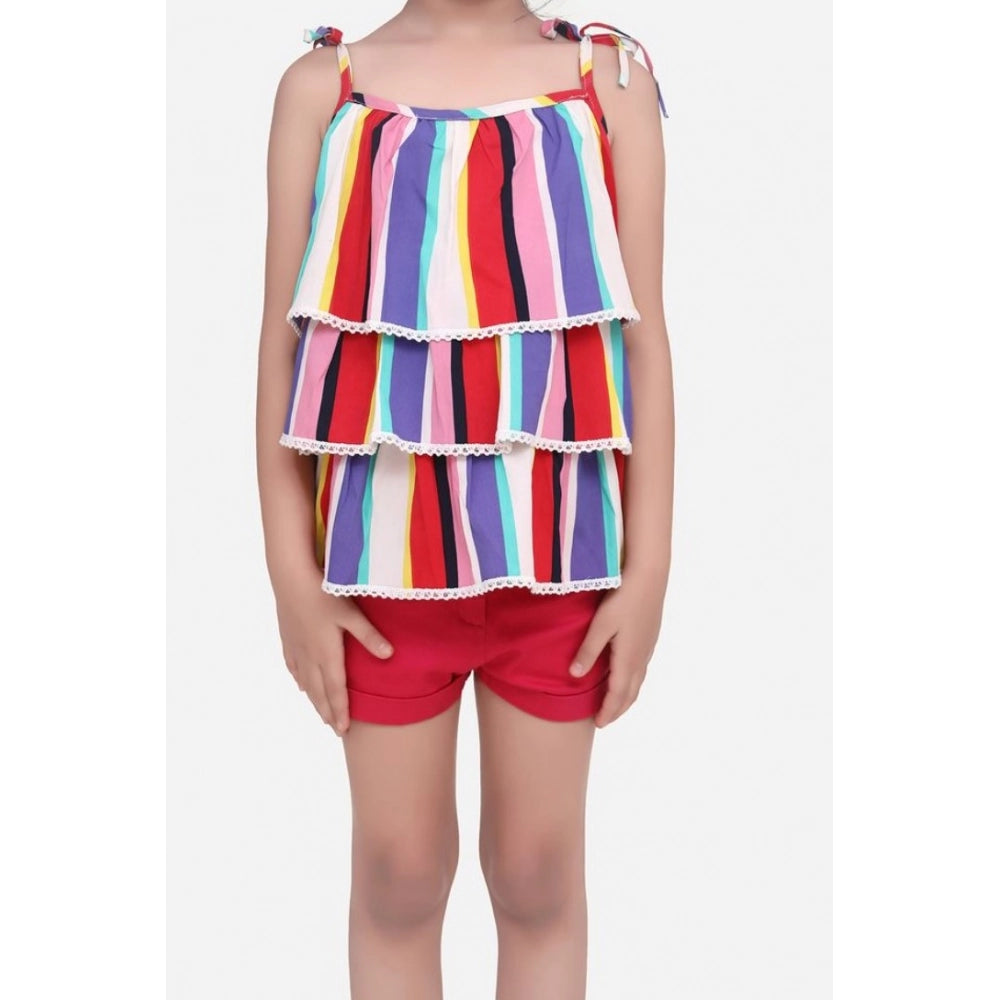Exquisite Girl's Polyester Crepe Striped Tie Ups Shorts Set