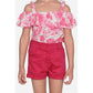 Exquisite Girl's Cotton Floral Cold Shoulder Top and Shorts Set