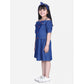 Exquisite Girl's Denim Solid Cold Shoulder Top and Skirt Set