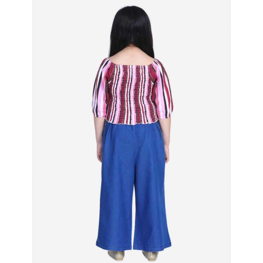Exquisite Girl's Rayon Solid Bell Sleeve Top with Culottes