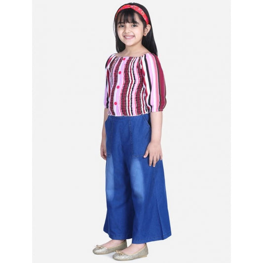 Exquisite Girl's Rayon Solid Bell Sleeve Top with Culottes